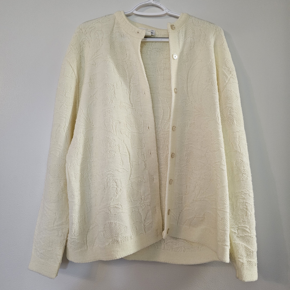 Size Appeal Cream Cardigan Sweater Vintage Paper Tag Floral Knit Coquette Boho